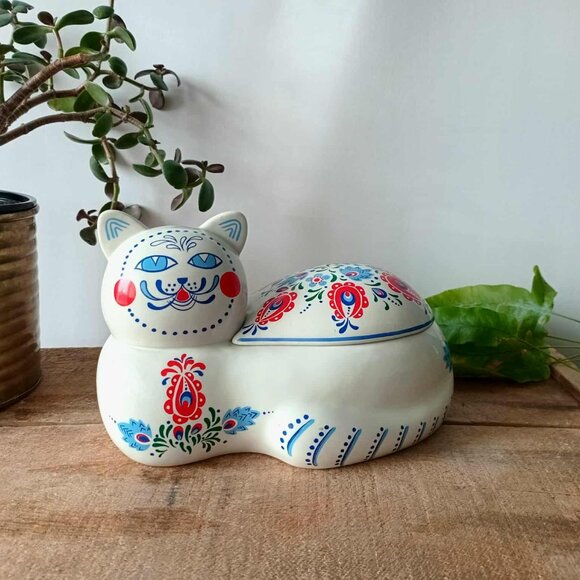 Vintage Elizabeth Arden Ceramic Cat Trinket Holder - Picture 1 of 10